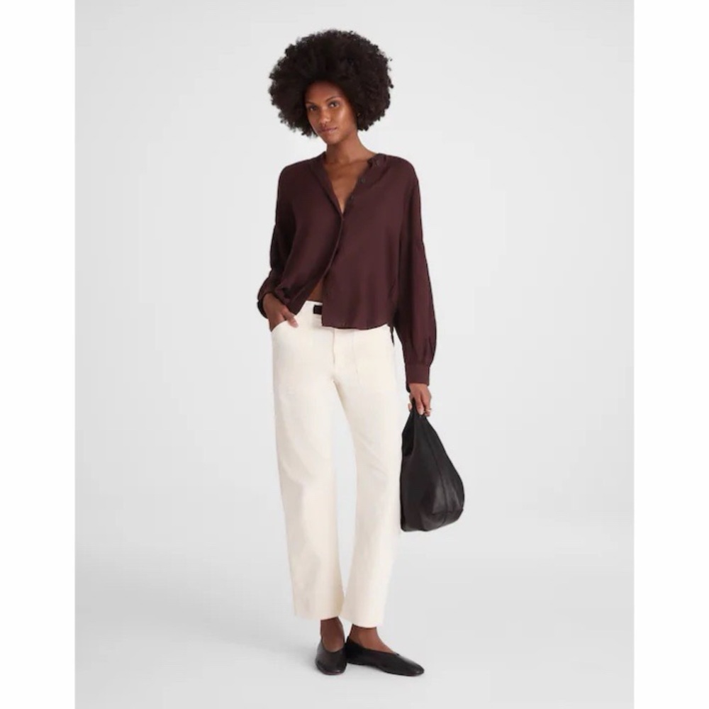 NWT! Madewell - Stand-Collar Button-Up Shirt in Flannel - Espresso Bean - Small